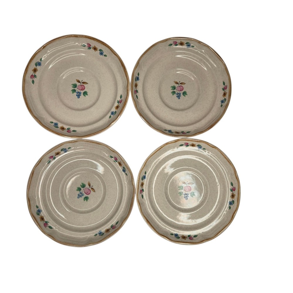 Set of 4 International Tableworks HEARTLAND Village Stoneware Saucers 6" Japan